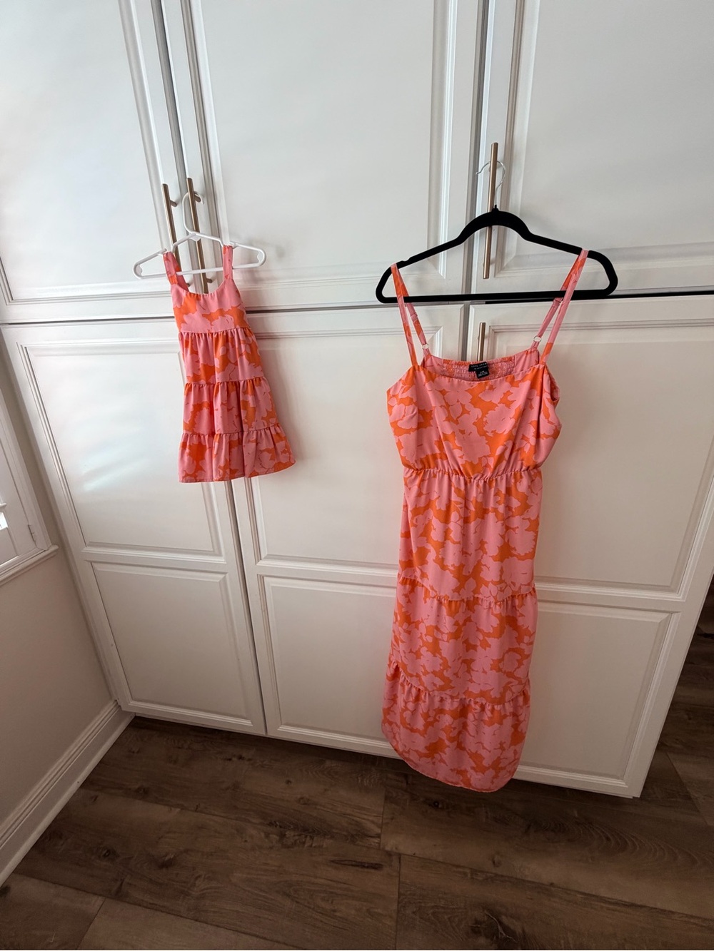 Mommy & Me matching dresses Pink & Orange Printed Tiered Sundress